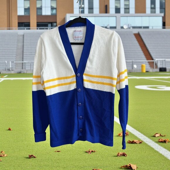 Vintage 70s Spirit Leaders Cheerleader Knit Varsity Cardigan Sweater - Picture 1 of 7